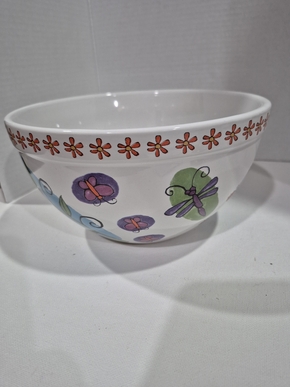 Vintage Ursula Dodge Stoneware Mixing Bowl, Dragon Fly Design